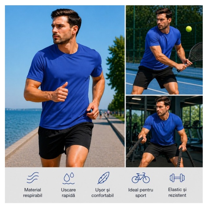 Tricou Sport Eco, uscare rapida, protectie UV, Just Cool - JC201, Albastru royal
