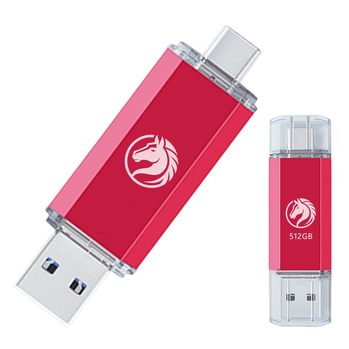 Type-C Stick USB 512GB Interfata Dubla, USB 3.0 viteza maxima 100MB/s 100MB/s, compatibil cu smartphone-uri, calculatoare desktop si laptopuri (Rosu）
