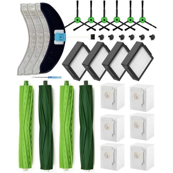 Set de 26 piese pentru aspirator iRobot Roomba Combo J7+/J9+/J10 Max, 4 perii principale, 6 perii laterale, 4 filtre HEPA, 6 saci
