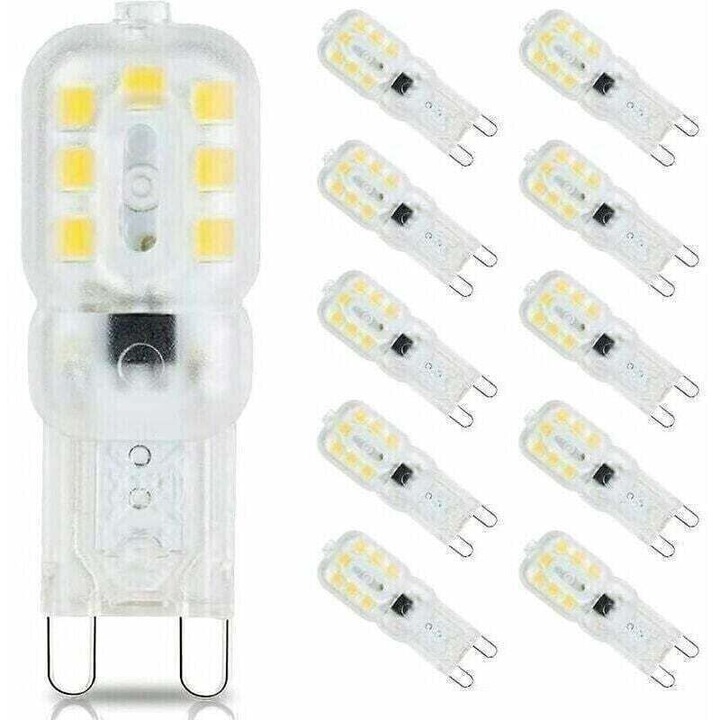 10 db G9 3W LED izzó készlet, 33W halogénnel egyenértékű, 6000K nappali fehér fény, alacsony energiafogyasztás