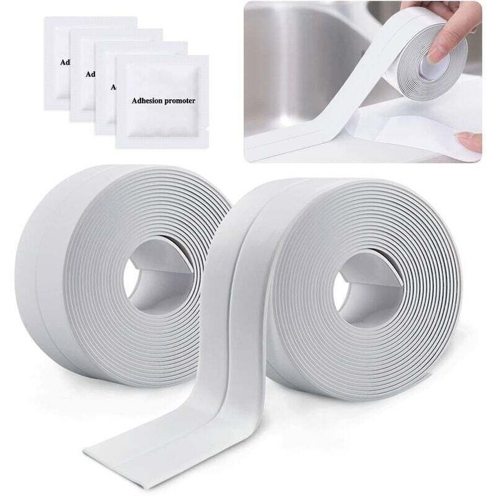 Banda adeziva autoadeziva pentru etansare, 3.2m x 3.8cm, alb, maro, crem, set de benzi