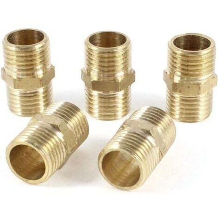 5 darab sárgaréz szerelvény készlet, 1/4" PT, egyenes, arany tónusú