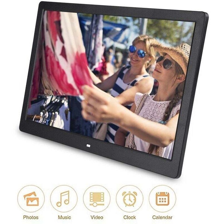 Rama foto digitala, 15.4", 1280x800 HD, alb-negru, multifunctional, cu suport, control de la distanta