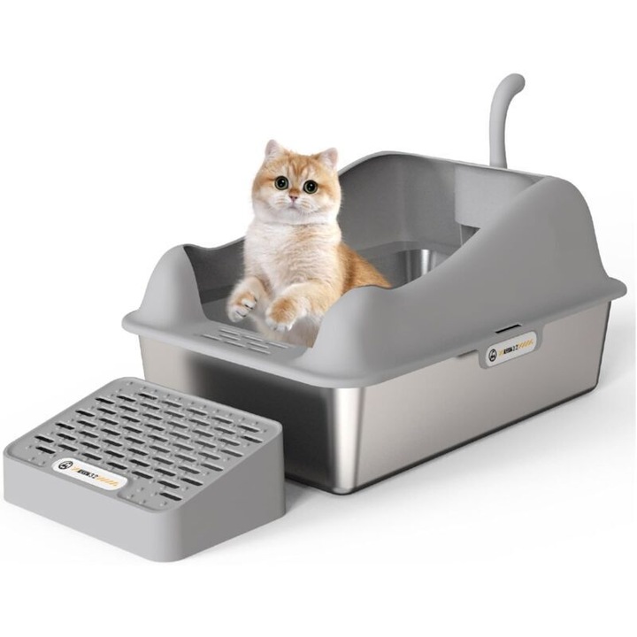Litiere pentru pisici, inox, design inchis, 60x40x30cm, capacitate 20 litri, set complet