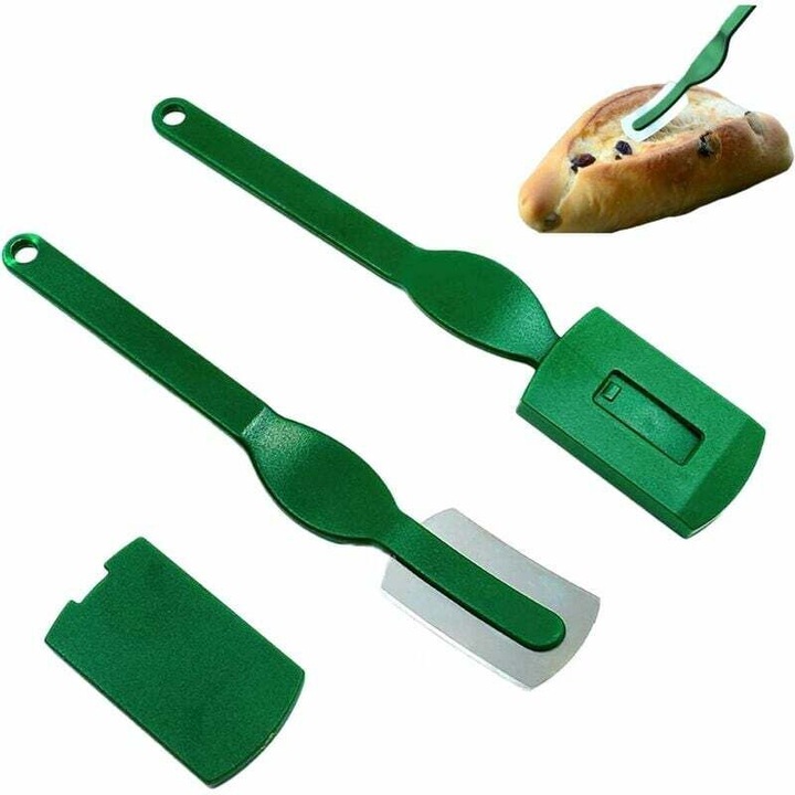 Feliator de paine, 2 piese, din otel inoxidabil, design ergonomic, protectie pentru lama, set