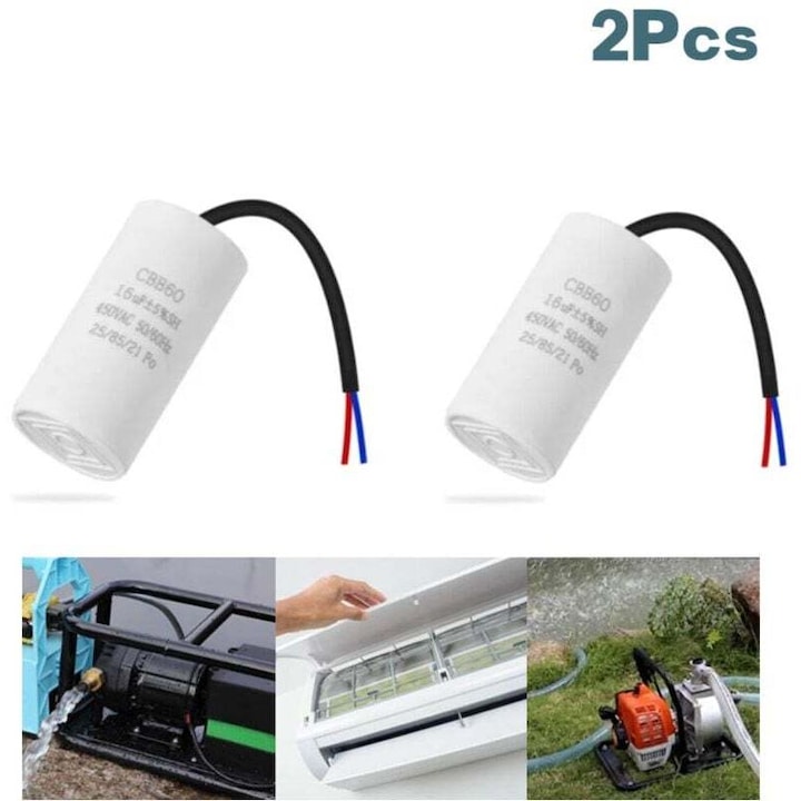 Capacitor CBB60 16uF, 50/60Hz, pentru motoare, instalare usoara, durabil, cu fir