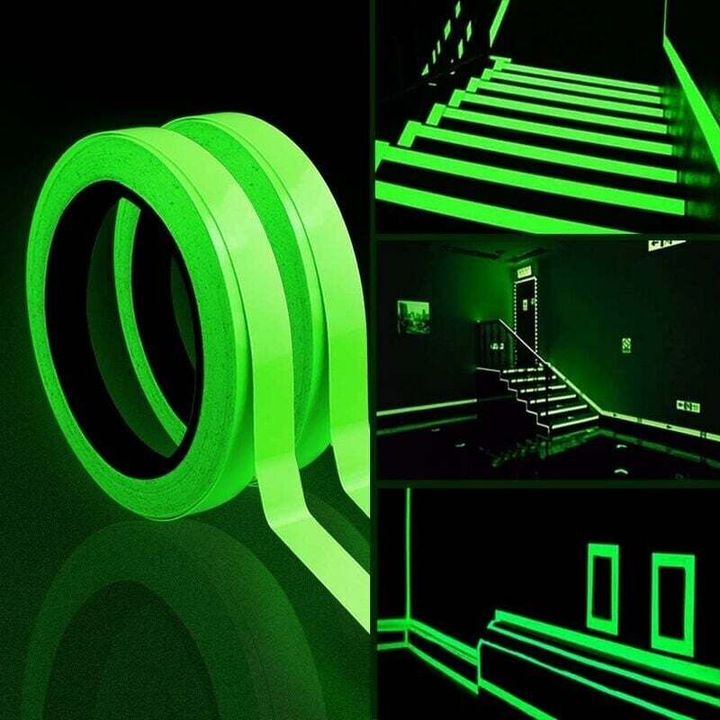2 db öntapadós fluoreszkáló szalag készlet, 10m x 10mm, sötétben világító, vízálló, lépcsőbiztonsághoz, dekorációhoz