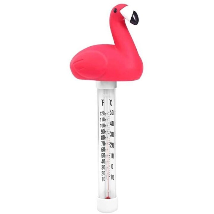 Termometru de piscina plutitor in forma de testoasa flamingo, display mare, design soc-rezistent, pentru piscine si spa-uri