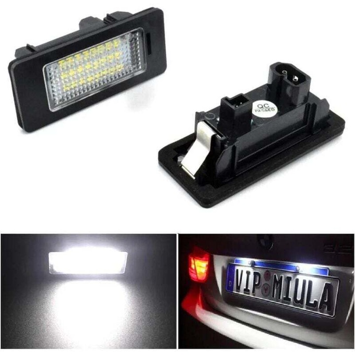 Set de 2 lumini pentru placuta de inmatriculare BMW, 24 LED, 2W, alb, 12V, montare usoara