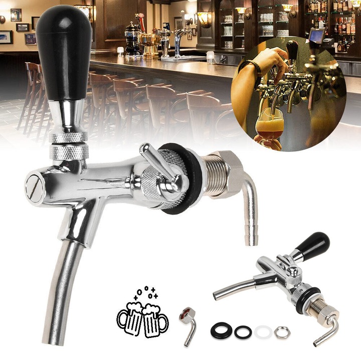 Robinet Reglabil Pentru Bere, Otel Inoxidabil, Placat Cu Crom, Tija G5/8, Butoi Pentru Kegerator, Dozator De Robinet Cu Debit Reglabil, Instrumente Pentru Vin, Accesorii Pentru Fabricarea Berii Acasa