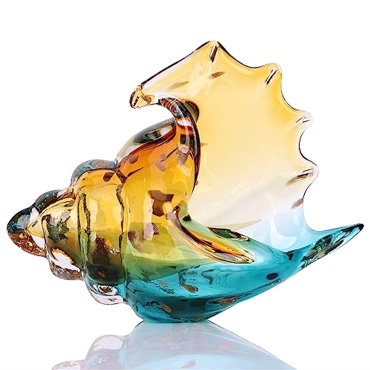 Statueta decorativa din sticla in forma de scoica, 21x10x14cm, multicolor