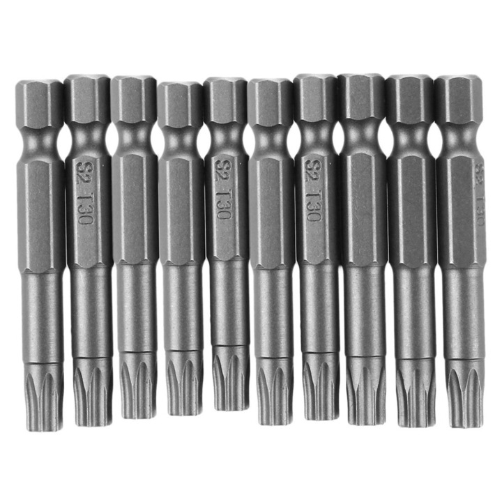 Set 10 bucati capete surubelnita Torx T30, metal, gri, 6x50mm, magnetic