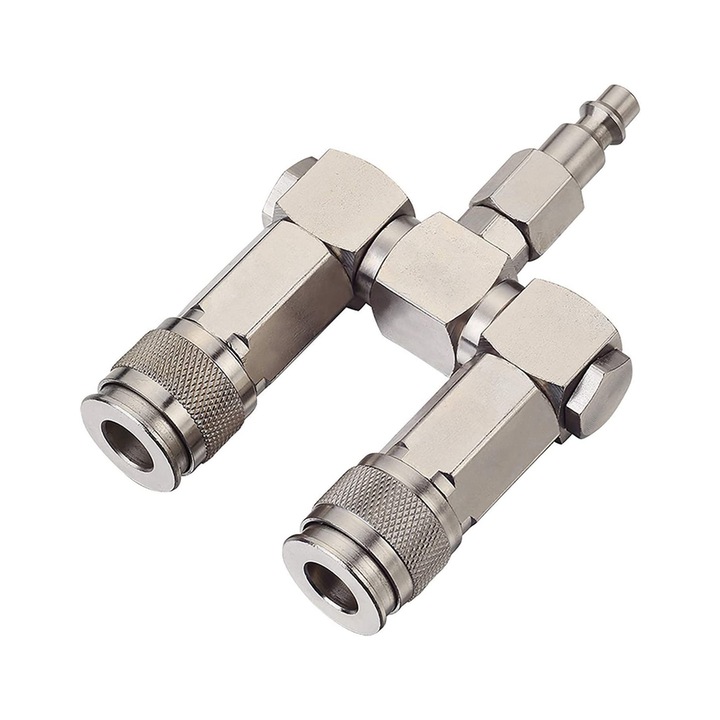 Raccord de tuyau de aer, 2 cai, pivotant 360°, argintiu, 1/4 in