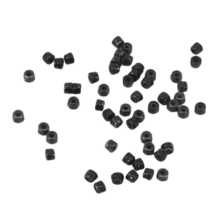 Ecrou hexagonal Nylock cu insertie din nylon, zincat, negru, M2, set 50 bucati