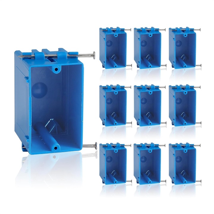 Set 10 cutii electrice simple, 57x71x93mm, plastic, culoare albastra