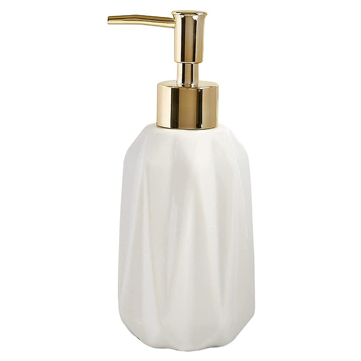 Kézszappan adagoló, 295 ml, fehér kerámia, elegáns design, többcélú.