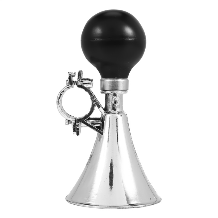 Sonerie bicicleta pneumatica, argintie si neagra, 15x7,1cm, pentru ghidon de 21mm
