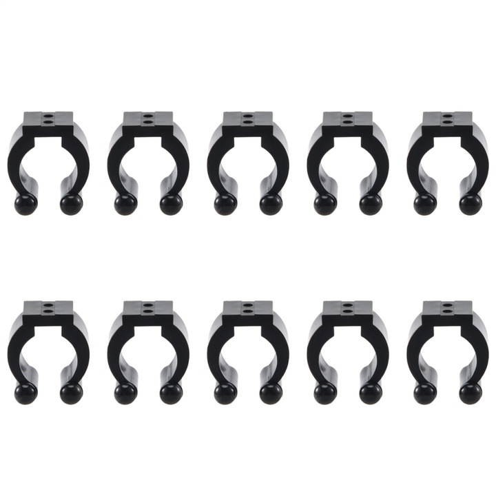 Set de 10 clips de rangement pentru canne de pescuit si queue de biliard, negru, 28x23,5x14mm