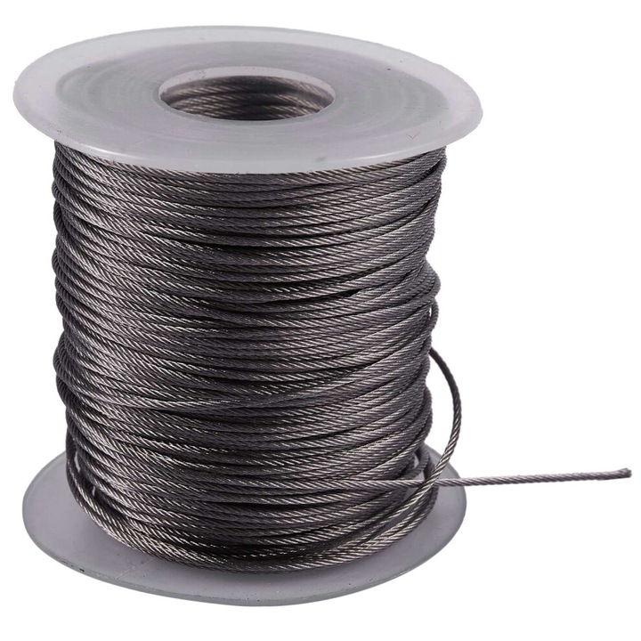 Cablu de ridicare din otel inoxidabil 7x7, 1 mm, 54 m, gri
