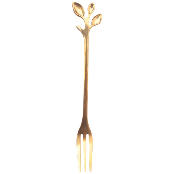 Set 20 furculite din otel inoxidabil, forma de frunza, aurii, 12.5cm