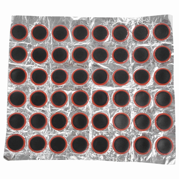 Set 48 petice cauciuc pentru repararea crevasiunilor anvelopelor de bicicleta, 25mm, negru si rosu