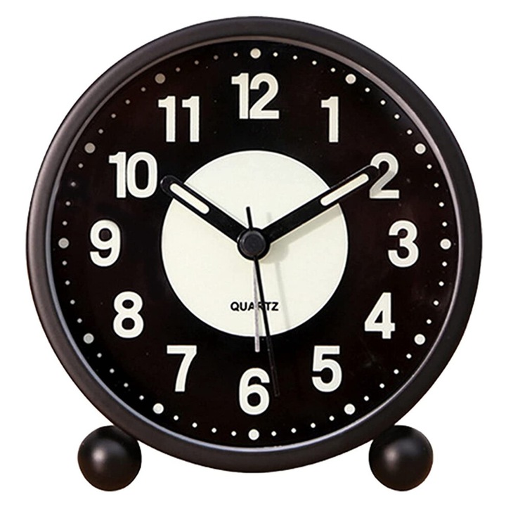 Ceas de birou retro, alarma sonora, 10cm, negru