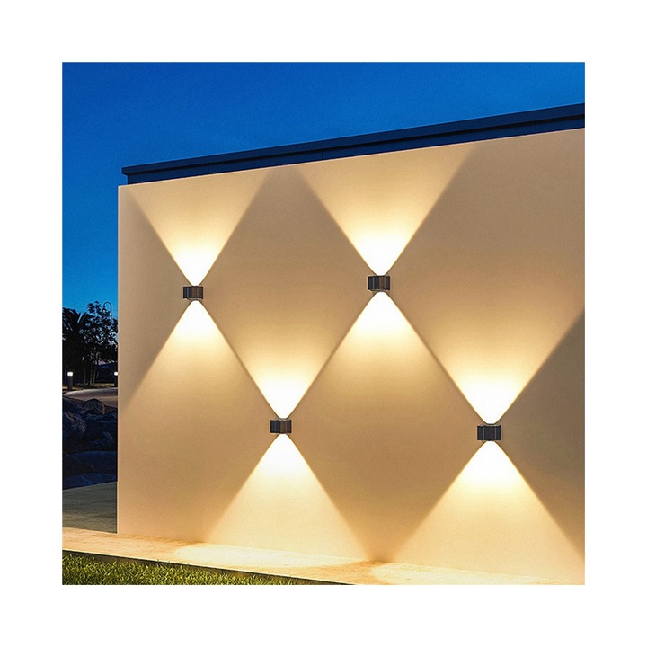 Lumina solara LED de perete, iluminare sus si jos, dimabila, neagra, pentru curte si gradina