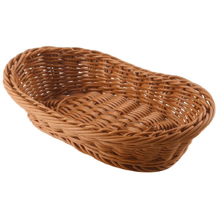 Cos de depozitare, suport impletit pentru alimente, fructe si cosmetice, imitatie ratan din plastic, maro, 28x19x9 cm, 1 buc.