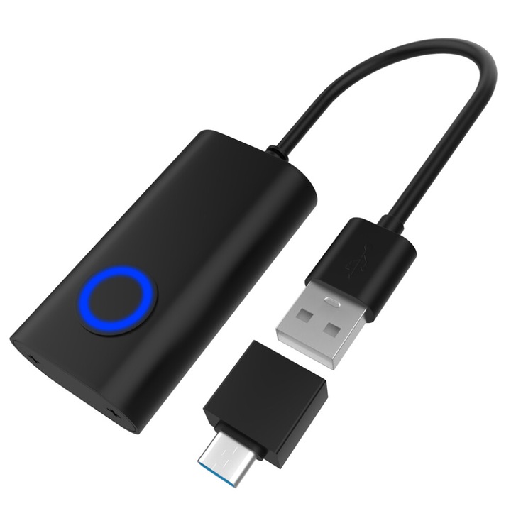 USB 2 az 1-ben egérmozgató eszköz, fekete, alumíniumötvözetből, USB-C adapterrel