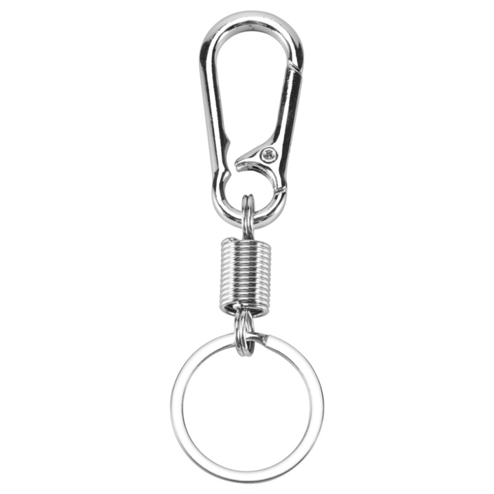 Karabiner kulcstartó, ezüst színű, 11x3cm, elegáns design, króm ötvözet