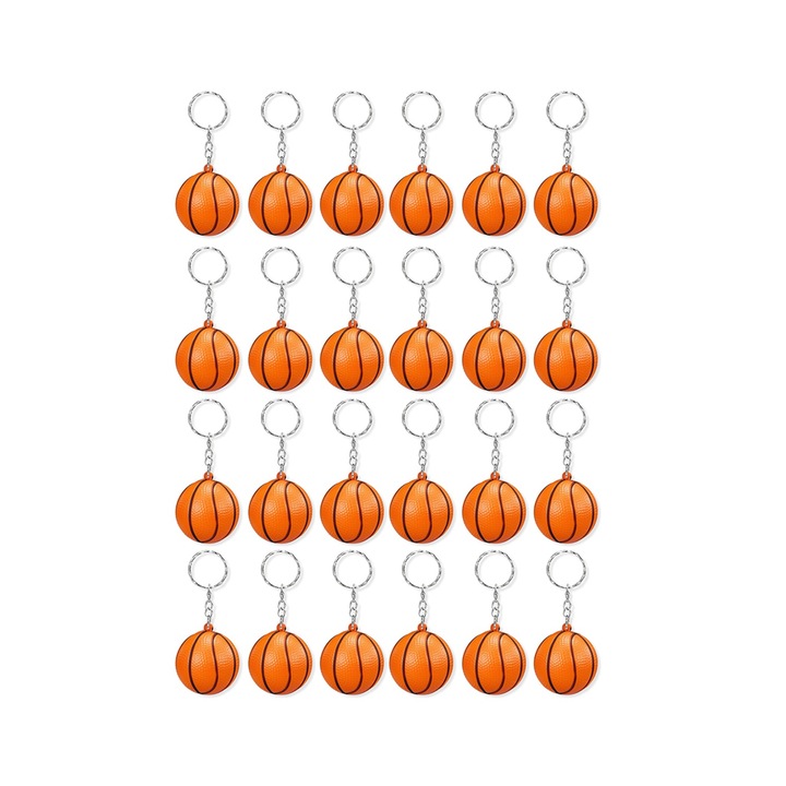 24 darabos mini stresszoldó kosárlabda kulcstartó szett, narancssárga, 4cm