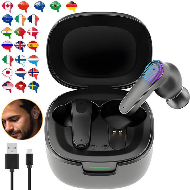 Casti Cu Traducere Inteligenta AI Language, Traducator In Timp Real, Casti Pentru Traducator Bluetooth 5.4 139 De Limbi Casti Cu Traducere AI In Timp Real, Ideale Pentru Calatorii, Invatarea Afacerii