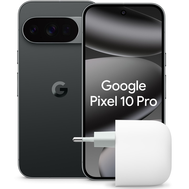 Telefon mobil Google Pixel 10 Pro, 128GB, 16GB RAM, 5G, Obsidian + Incarcator retea Google 45W USB-C