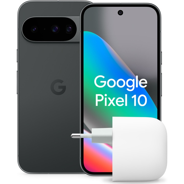 Telefon mobil Google Pixel 10, 256GB, 12GB RAM, 5G,Obsidian +Incarcator retea Google 45W USB-C