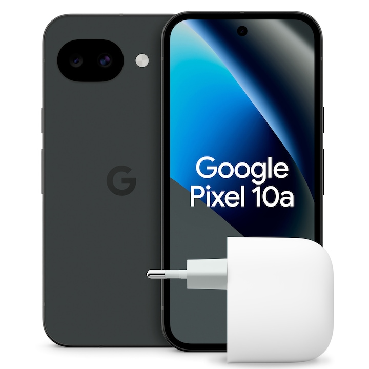 Telefon mobil Google Pixel 10a,128GB, 8GB RAM, 5G,Obsidian + Incarcator retea Google 45W USB-C