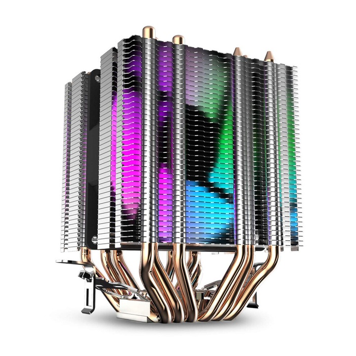 CPU hűtő 775, 6 hőcső, 90mm, szivárvány LED, 9.8x9.5x13.5cm