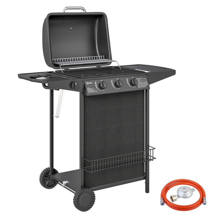BBQ pe Gaz，Outsunny，Otel, ABS，108cm x 54cm x 97cm，Negru