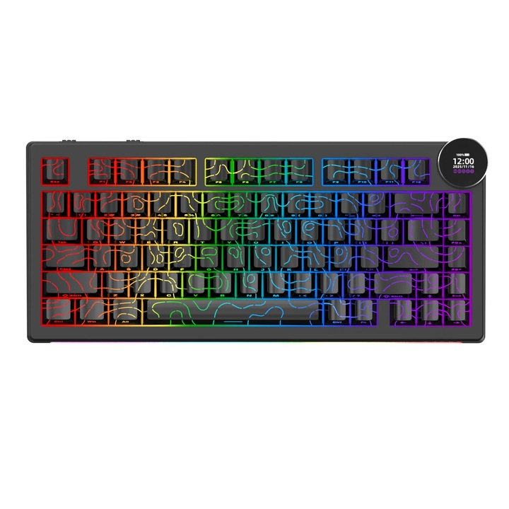Клавиатура Ajazz геймърска механична клавиатура Wireless Gaming Mechanical Keyboard AK820 V2 PRO - White peach Switch [Linear] (English US), Black AJ-AK820-V2-PRO-WPS-SE-BK