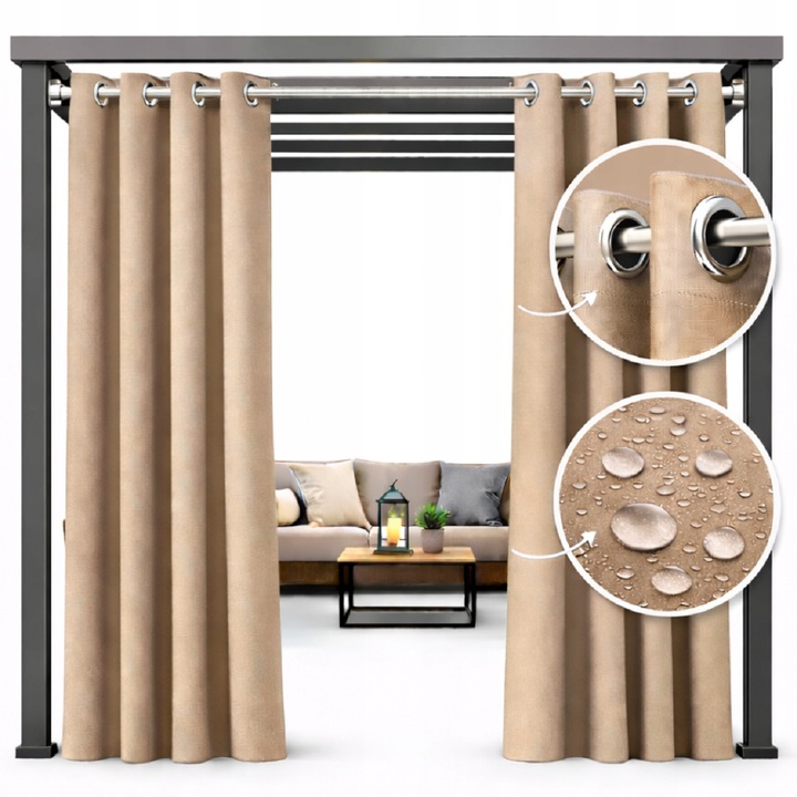 Cortina Impermeabila Pentru Gradina, Now-Art, 155 X 260 Cm, Bej, Design Elegant, Calitate Inalta A Executiei, Potrivita Pentru Multe Interioare, Decoratiune Pentru Fereastra, Uni, Metoda De Montare Cu Inel, Asigura Acoperire Eficienta, Poliester