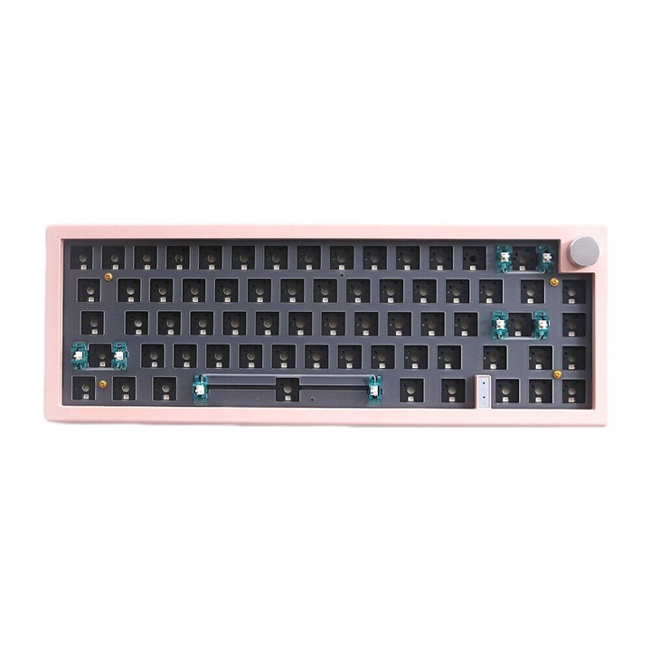 Zuoya GMK67 mechanikus billentyűzet, 65% hotswap, vezeték nélküli 2.4G/Bluetooth 5.0, RGB south-facing, gasket mount, hangerőszabályzó gombbal, DIY készlet, 3000mAh, Rózsaszín