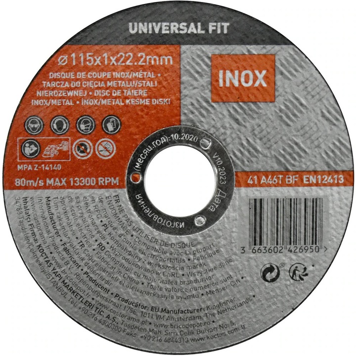 Inox vágótárcsa Universal Fit, 115x22.2mm, fekete