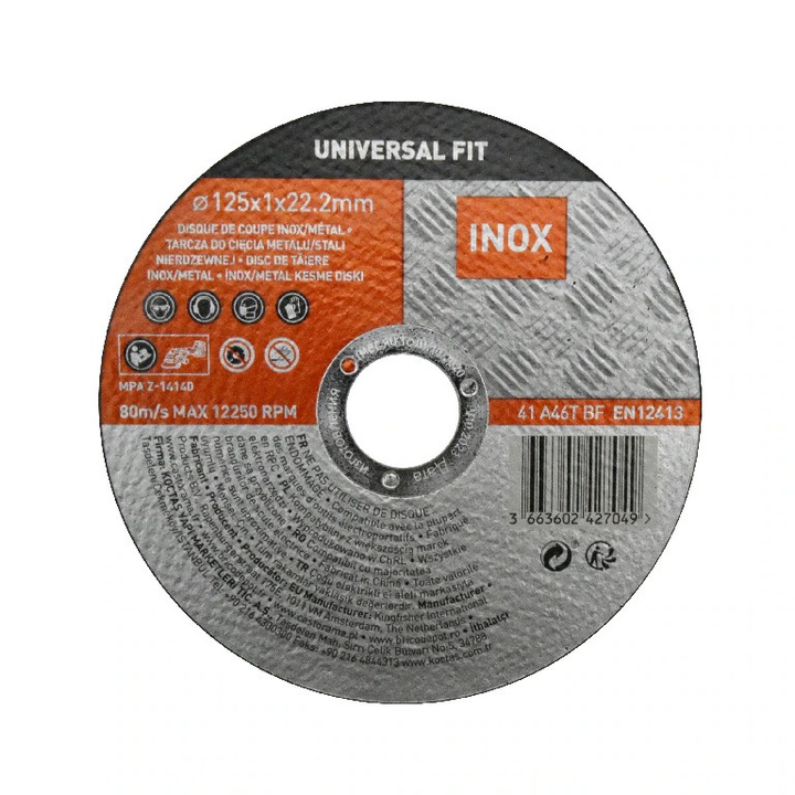 Inox vágókorong, UNIVERSAL FIT, 125x1mm