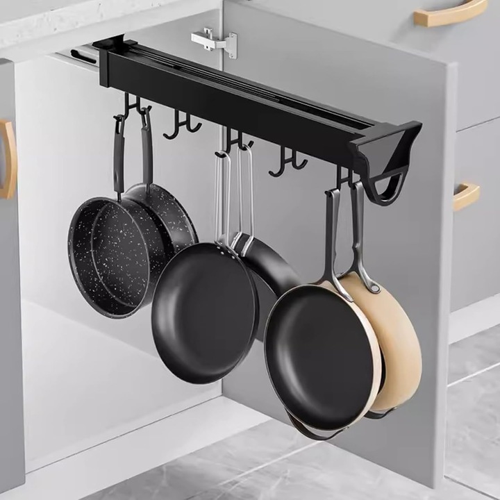 Raft glisant pentru organizare mopuri si maturi, extensibil, aliaj, 46cm, pentru bucatarie si gradina