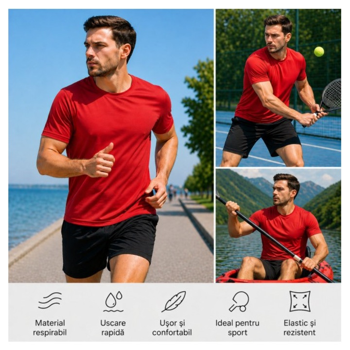 Tricou Sport Eco, uscare rapida, protectie UV, Just Cool - JC201, Rosu