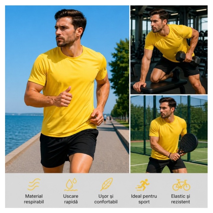 Tricou Sport Eco, uscare rapida, protectie UV, Just Cool - JC201, Galben