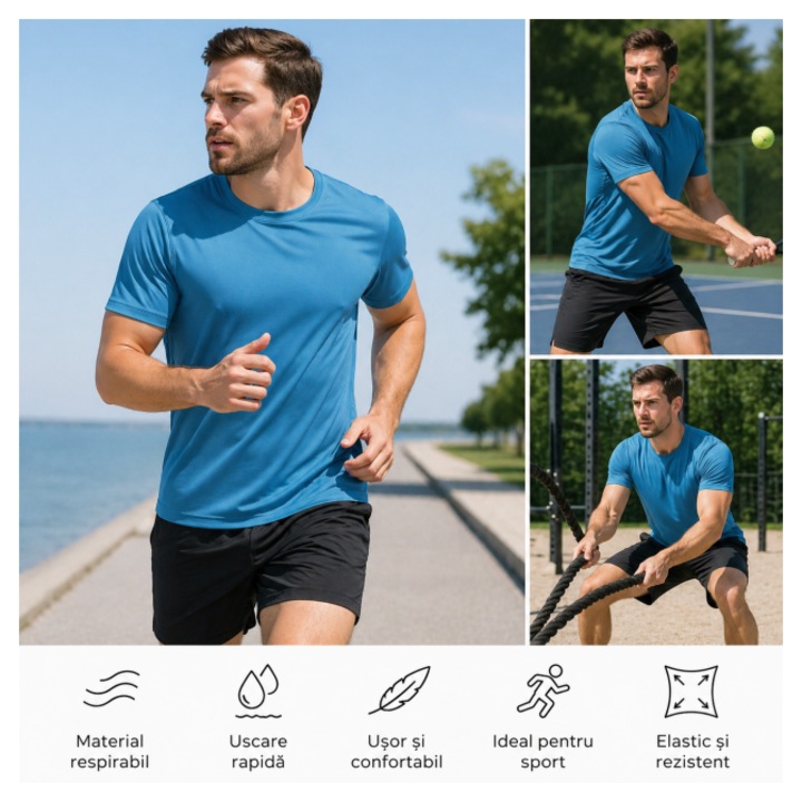 Tricou Sport Eco, uscare rapida, protectie UV, Just Cool - JC201, Albastru