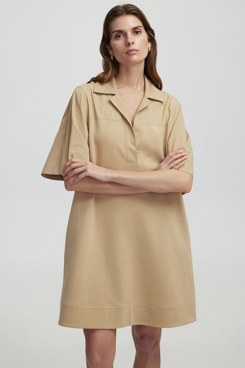Ipekyol, Rochie scurta supradimensionata cu buzunare laterale, Maro camel