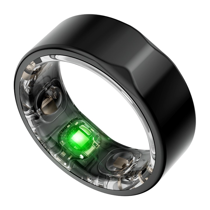 Inel inteligent Smart Ring Grova® Hart, ritm cardiac 24/7, SpO2, temperatura, monitorizare somn, HRV, stres, fara abonament, rezistent apa 5ATM, titan, iOS Android Negru / Marimea 13