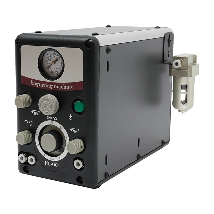 Pneumatikus gravírozógép, 80W, állítható nyomás 0-60 PSI, fekete, 27x13x21cm