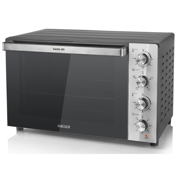 Elektromos sütő 80L, Haeger Santis 80, Légkeveréses funkció, Időzítő, Belső világítás, Dupla üvegezésű ajtó, Fekete-Ezüst